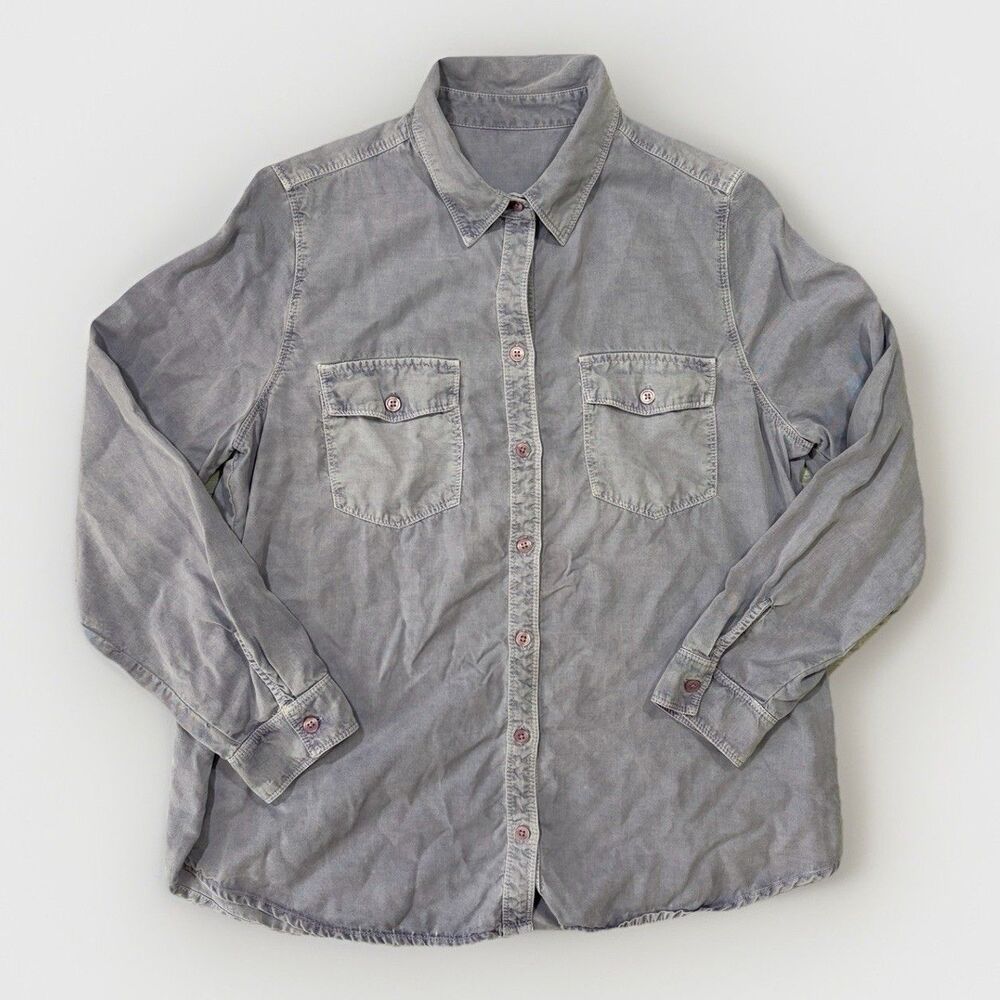 UNBRANDED Light Weight Lavender Wash Denim Long Sleeve Button-Up Shirt Y2K Med